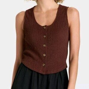Women's Crinkle Vest - A New Day SZ XL - Dark Brown - NWT